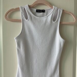 Liz & Sara White Ribbed Cutout Tank Top